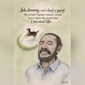 Art Print: 'Ink, Drawing, and a Touch of Paint' - Dog-Themed Wall Art (Green)